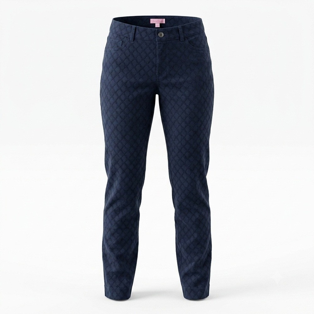 Lilly Pulitzer Kelly Ankle Pants True Navy Textured Jacquard Slim Fit Size 6 NW